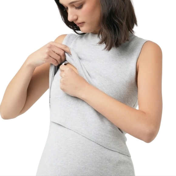 Ripe Maternity Wear | Light Gray Layered Knit Nursing Dress (Size XL) - Picture 10 of 16